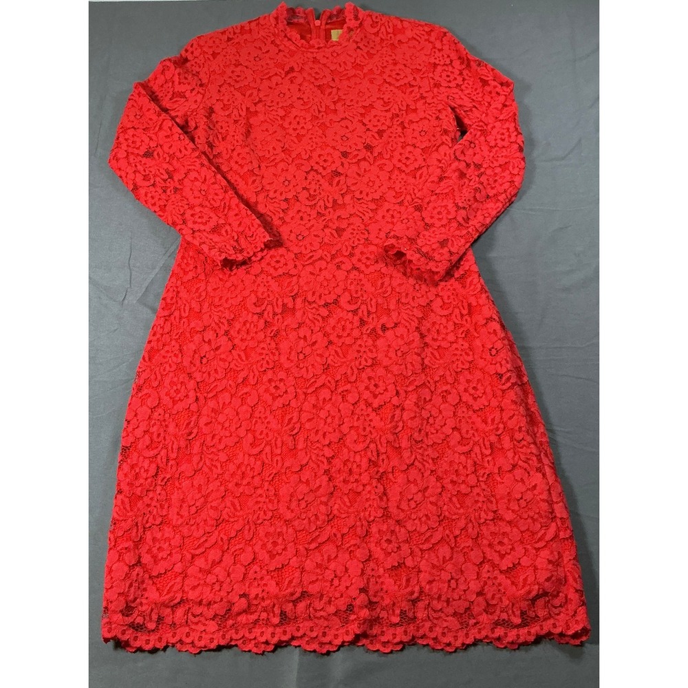 H&M Red Floral Lace Long Sleeve Open Back Sheath Dress Size 10 0563814 6